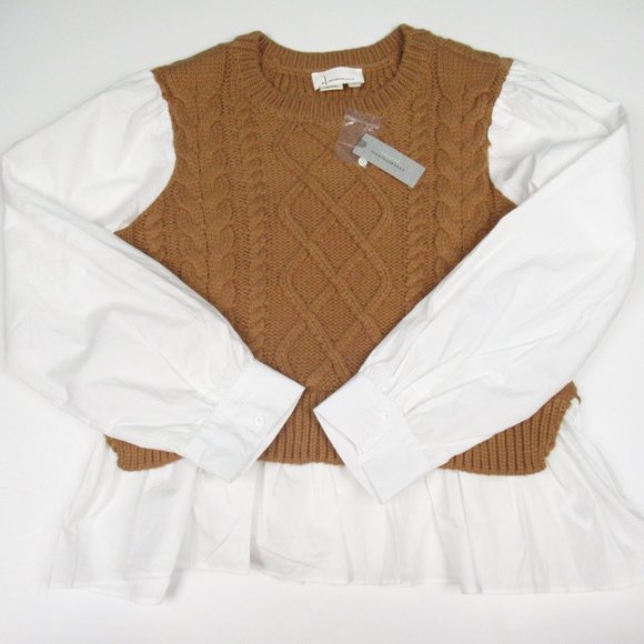 By Anthropologie Sweater Vest & Blouse Layered Top Honey Brown Large Petite LP - Picture 4 of 9